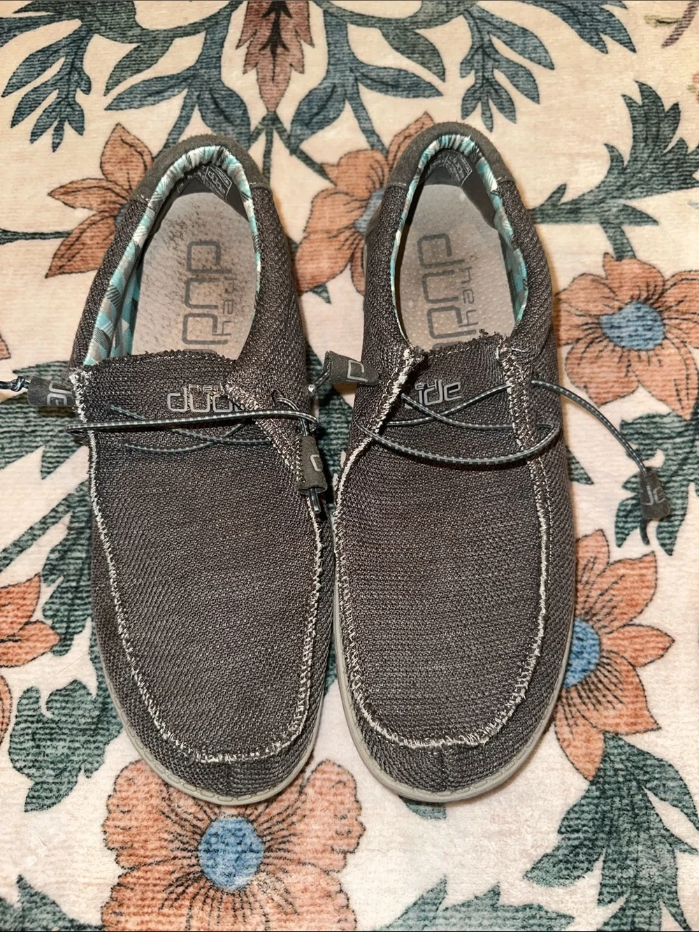 Hey Dude Men's Slip-On Loafers in Dark Gray with Light Blue Trim
